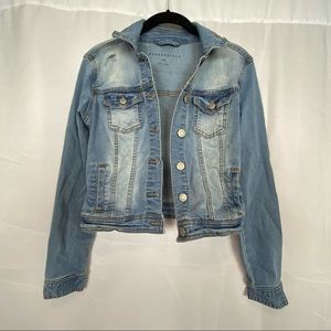 Aeropostale Cropped Jean Jacket Blue Distressed XS